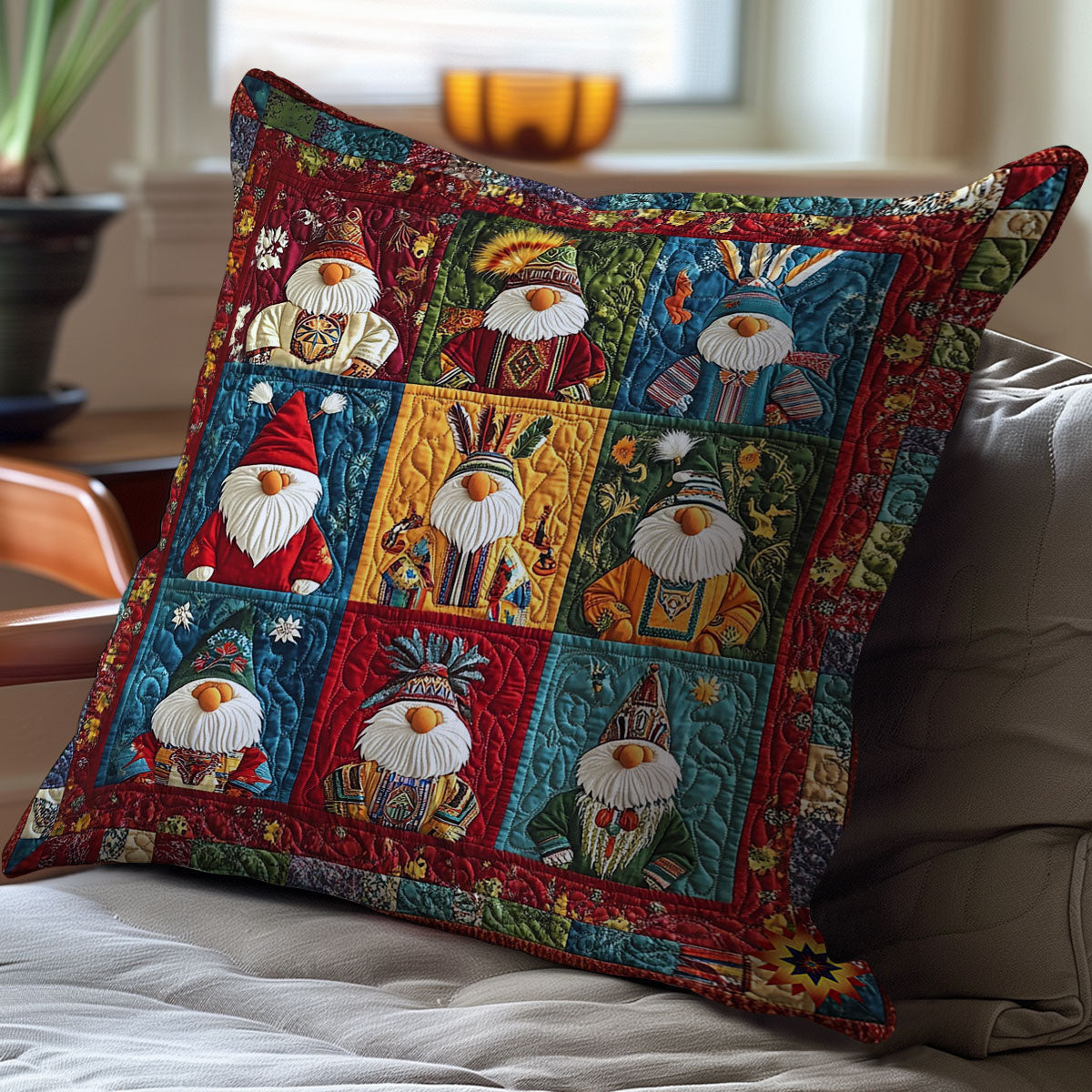 Aboriginal Gnome Quilt Pillow Case Square Pillow Cover Native American Gifts