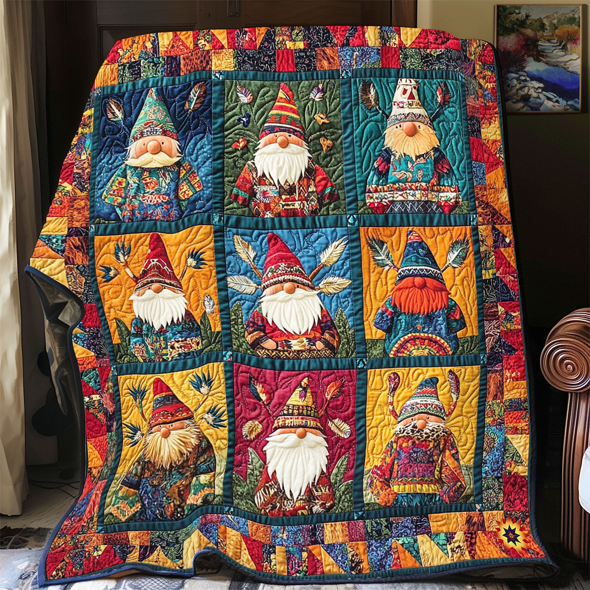 Aboriginal Gnome Quilt Blanket Best Couch Throw Blanket Native American Related Gifts