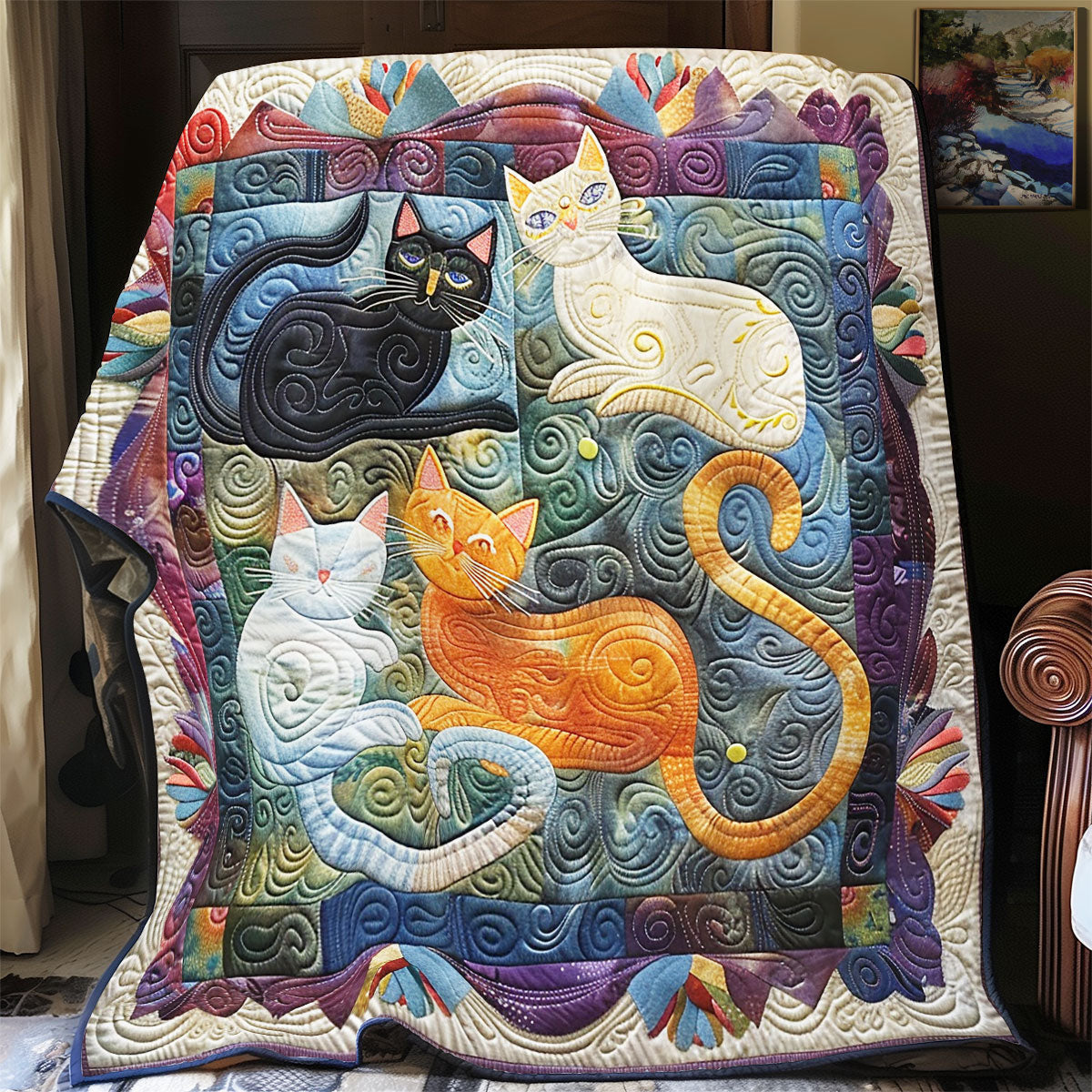 Abstract Cat Family Quilt Blanket Cute Bed Blanket Best Cat Presents