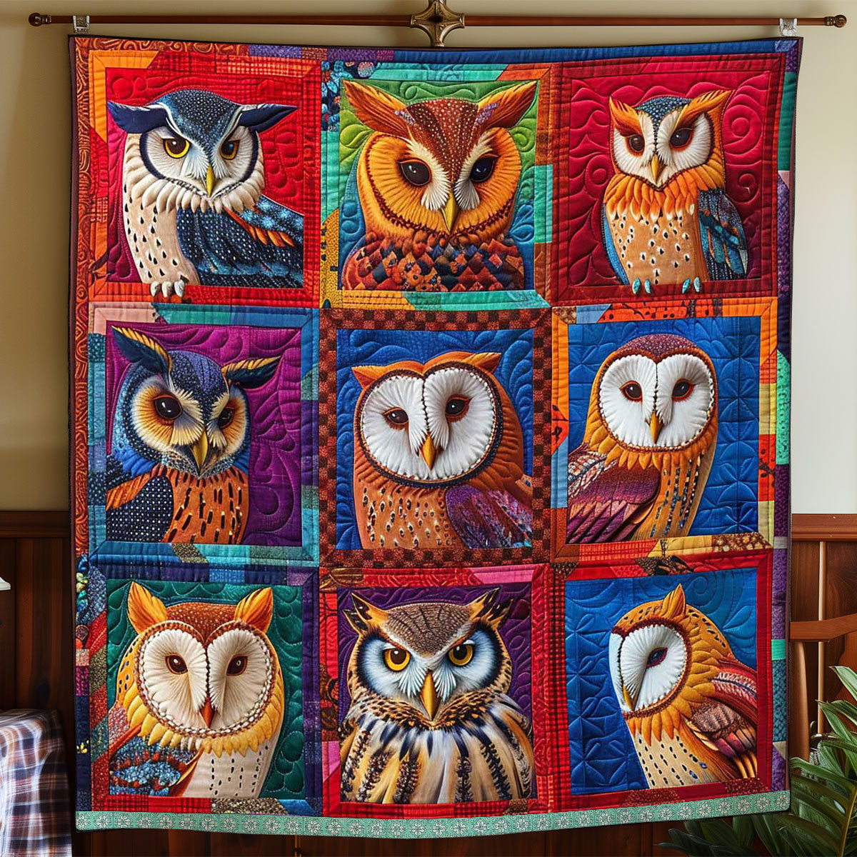 Abstract Art Owl Quilt Blanket Christmas Gift For Owl Lover