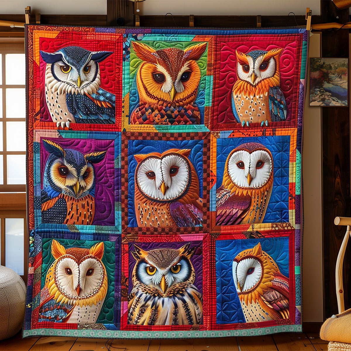 Abstract Art Owl Quilt Blanket Christmas Gift For Owl Lover